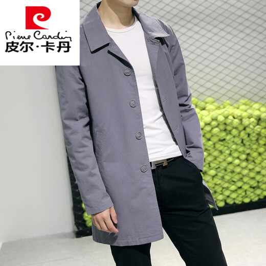 Pierre Cardin Japones Japones Pure Algody Capele Fino Windbreaker Mid Longingument Spring y Autumn Gran Workwear más algodón Parque de algodón Negro delgado xl 145jin [Jin equivale a 0.5 kg]