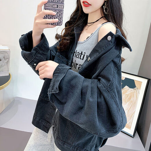 乐僖贝俫ins原宿风牛仔外套女秋装韩版宽松棒球服 9926#图片款【蓝色】 S 【建议80--100斤】