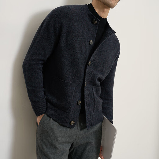 VDJ international men's brand jacket versatile men's autumn and winter henley collar wool cardigan casual business style sweater flower royal blue regular style-high-end gift box XL (180-China-CN-height)