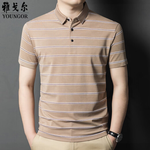 CEO Yageol Mulberry Silk Kurzarm T-Shirt für Männer 2025 Sommer neu gestreiftes Lappel mittlerer Alters-Outfit Polo-Hemd für Männer 826 Green M 165 [Vorgeschlagen 100-125jin [Jin gleich 0,5 kg]]
