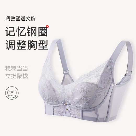 GOSO内衣女小胸显大舒适无痕性感文胸女聚拢上托内衣 3212043灰紫（薄杯） 75B