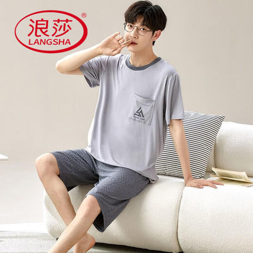 LangSha (LangSha) Large Size Men's Pajamas Summer Modal Short Sleeve Shorts Thin 2025 New Summer Ice Silk Home Clothing Set Flagship Store-6623 L