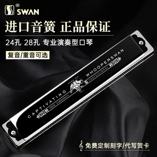 Swan allemand Cherry Swan Swan 28 trous Accent harmonica for adulte Professional Performance débutants Disque haut de gamme à 24 trous [cadeau haut de gamme] Disque Black + Accompagment U