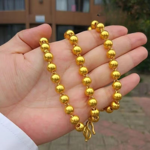 Ningfeng Old Phoenix Gold Store gold-coated silver round bead solid necklace for men and women gold-coated silver chain to give girlfriend Chinese Valentine's Day gift to give girlfriend 520 holiday gift 6mm