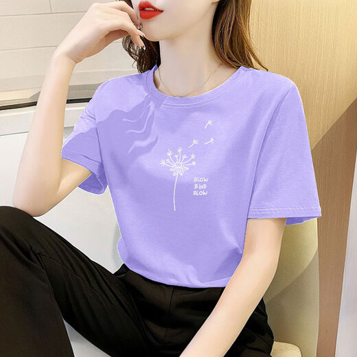 南极人新品纯棉浅紫色t恤女短袖宽松简约小众中式体恤夏装2025新 6172浅紫__纯棉_短袖 M _(建议80-105斤)