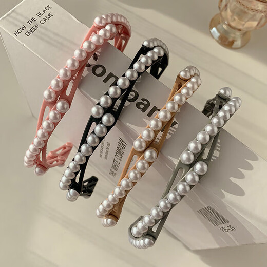 New type of pearl folding headband for women to wash their face and press their hair. Internet celebrity high skull broken hair artifact portable hair accessory. Pearl folding headband black 1 piece