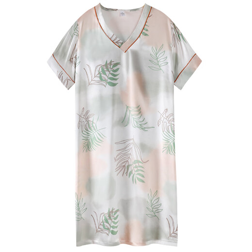 Fenshiman nightgown for women in summer ice silk short-sleeved long pajamas 2025 new summer imitation silk pregnant mother dress 9928 M