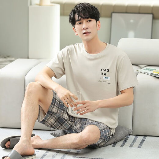 恒源祥2025年新款睡衣男士夏季短袖短裤纯棉薄款大码加肥加大套头家居服 HD9928A短袖短裤套装 男 L 100-125斤