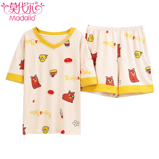 Modal 2025 Sommer neuer Pyjamas für Frauen Dünne koreanische Stil süße Prinzessinstil Kurzärärmelte Casual Home Clothing Zweiteiler gelb GXT6630 2XL (Empfohlen 135-150jin [Jin Equals Equals ° C])