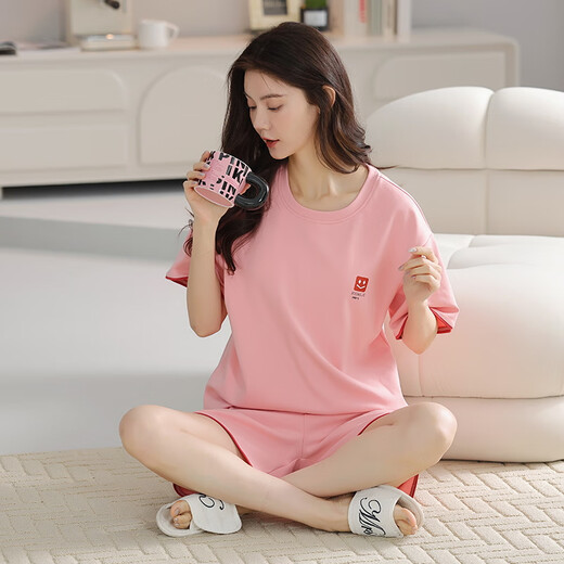Yalu Women's Pure Cotton Pyjamas Summer Summer Sleeve Can Outdoor Home Clothing Set Style 2025 Nouveau été Z9858 M [80-100jin suggéré [Jin est égal à 0,5 kg] usure]
