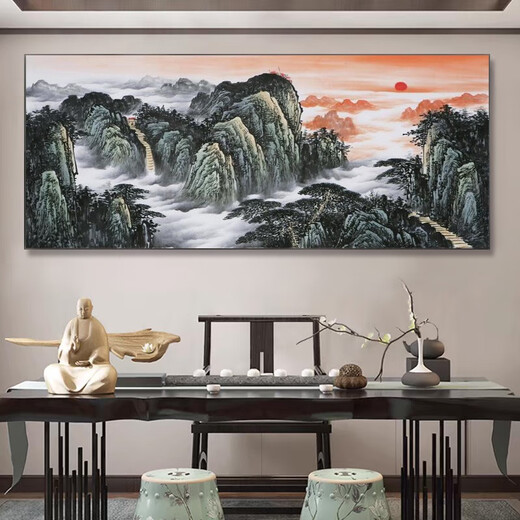 
Ziqi Donglai Decorative Hanging Painting Office Landscape Murals Boss Table Background Wall Cornucopia Living Room Scenic Calligraphy and Painting CT-3881 Frame size 300 height 120cm-SF Express brightenes