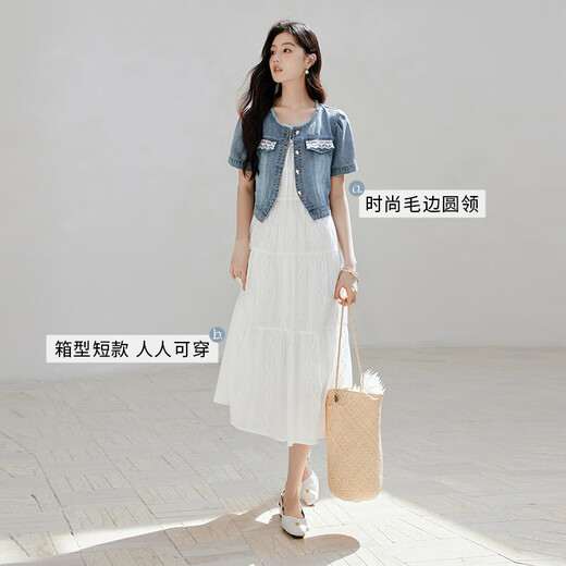 香影牛仔短外套女2025夏季新款复古水洗丹宁风蓝色小个子短袖上衣 牛仔蓝 S 155/80A/85-95斤