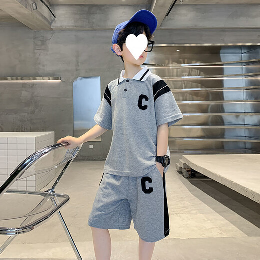 Sofea sommer boy hübsche trendy Anzug 2025 Kinder mit mittlerer Kinder Sportkleidung Guangzhou 13 Reihen 826C Fadenkragen Sommer - Marine Blue 140