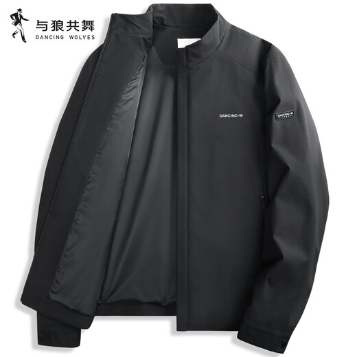 Dances with Wolves Quilted Warm Stand Collar Jacket Men's 2025 Autumn New Commuting Versatile Easy Care Men's Jacket 1041 Black 001 L (175)