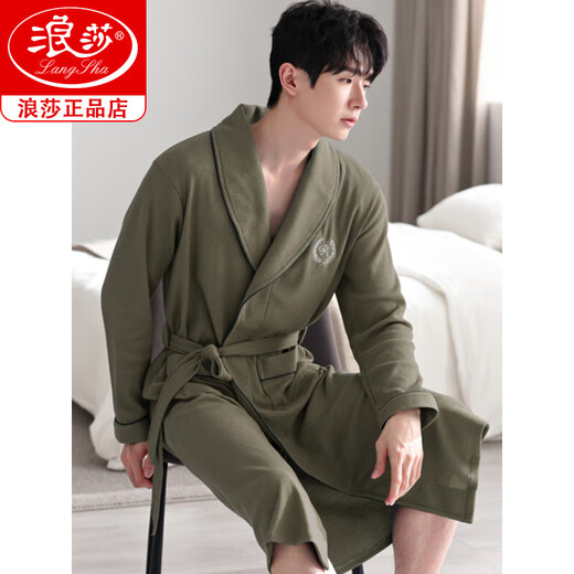 Langsha Waffle Bashbrobe Spring y Autumn Cotton Pure Cotton Media Longitud Medio Campo 2025 Nuevo absorbente Basca Integrada LJ16822 L [peso 120-140Jin [Jin equivale a 0.5 kg]]]