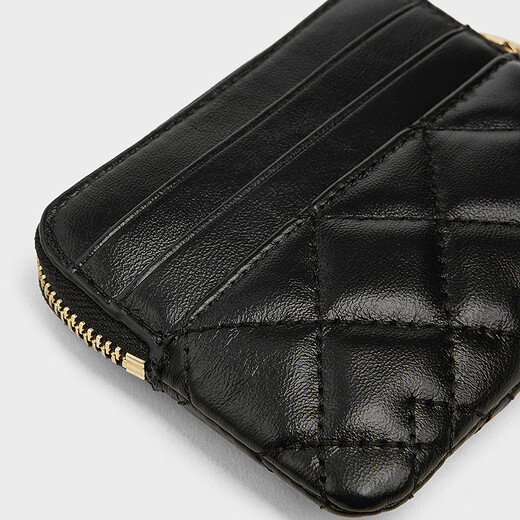 CHARLES&KEITH25秋新品菱格拉链卡包钱包迷你零钱包CK6-50681214 Black黑色 XXS