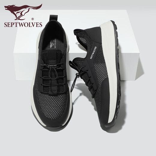 Seven Wolves men's shoes mesh breathable and odor-proof casual shoes for men's walking shoes summer new lace-up sports shoes soft sole shoes black 9922 41