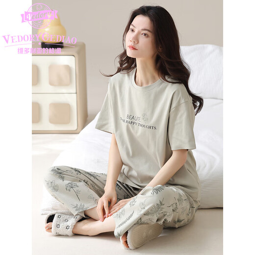 Victoria's Style Cotton Ladies Pyjamas Set Summer Summer Pure Cotton Kurzärmel-Cartoonhose Koreanische Kleidung im koreanischen Stil kann draußen im Sommer Y9712 m getragen werden (empfohlen 75-95jin [Jin gleich 0,5 kg]))