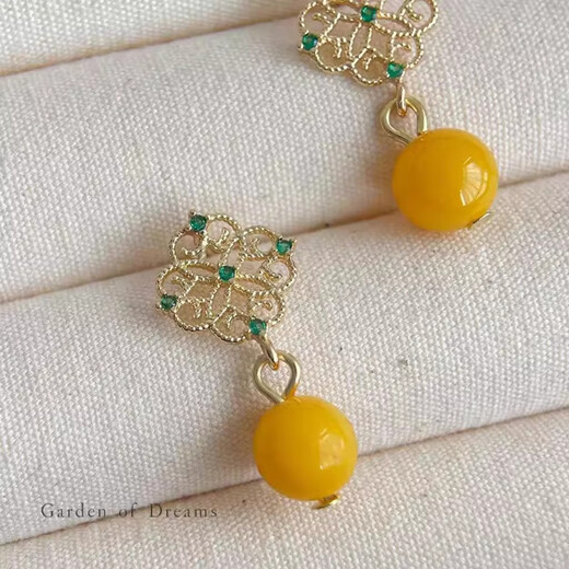 MHFDO beeswax earrings palace style imitation jade hollow rhombus zircon earrings 2025 new new Chinese style stone earrings pair