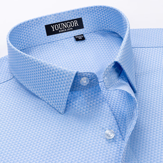 Hanma Family (HANP) Younger men's short-sleeved shirt middle-aged business casual striped non-iron anti-wrinkle professional formal solid color cotton shirt blue 3D pattern DX6636 6XL 45 size recommended 200-215Jin Jin equals 0.5 kg