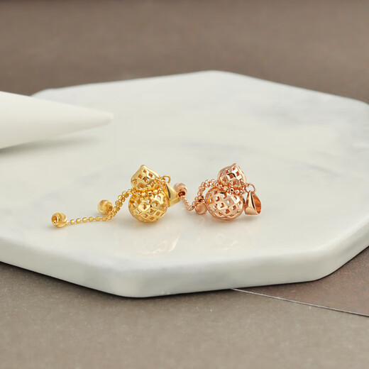 Shengbei 18K rose gold gold hollow gourd pendant k gold plain gold women's Fulu necklace pendant 18K gold 1.12g