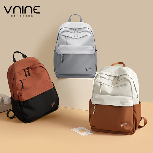 第九城（V.NINE）VNINE双肩包女大学生2025新款初中高中生书包电脑包户外旅行背包 米白橙*