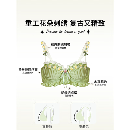 莫代尔2025新款【纯欲胸】女生甜美半杯文胸法式小胸聚拢内衣女2025性感 柔光绿【文胸套装】旗舰款 70A 32_B