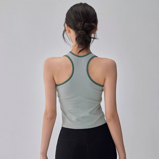 Bright dipped yoga bra with chest pads, fashionable contrasting color sleeveless sports top, professional Pilates running fitness vest, Jade Gray M