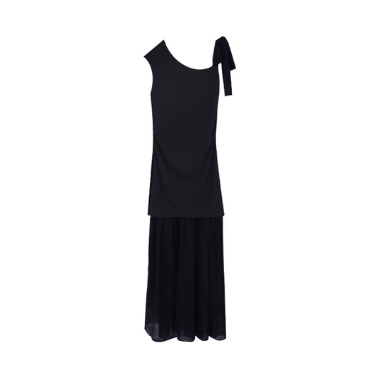 Innen und Außen 2025 Französisch Französisch Einfache One-Shoulder-Kragen-Bow geschnittene Chiffon-Kleid 13897 Schwarz Aprikose L.