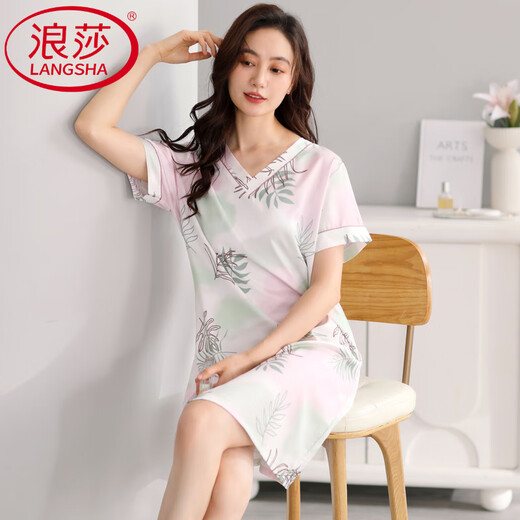 Langsha Light Luxury High-End Nightgown for Women Summer NUEVO Seda de Hielo Femenino Vestido corto de manga corta Pajama de mujeres de verano de verano 9928 M