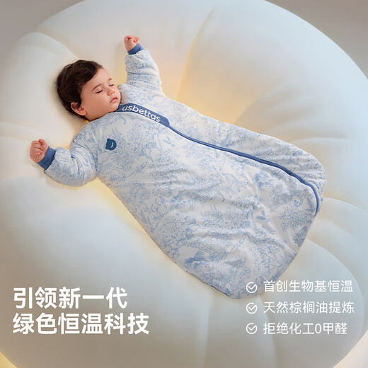 Betis baby sleeping bag constant temperature fetal fat leather children's all-in-one sleeping bag infant and toddler anti-kick quilt pajamas autumn and winter medium thickness Wanwu S