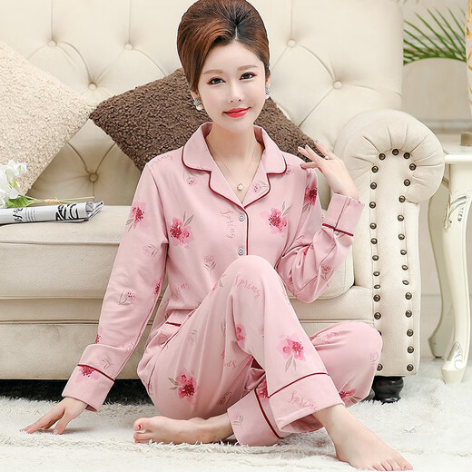 Yalu 2025 short old man long sleeve suit spring and autumn women's trousers pajamas middle-aged and elderly mothers home clothes 2687 3XL (160-180Jin[Jin equals 0.5 kg])