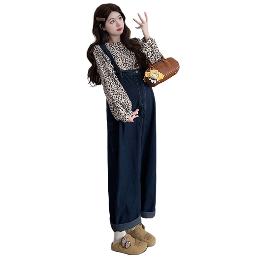 Junyanmi Mutterschaftsanzug Spring- und Herbstanzug 2025 Mutterschaftsanzug Spring Frühling Neue koreanische Version Casual einfacher Denim -Gurtanzug Denim Overalls L.