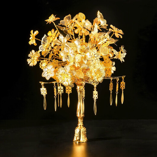Cup Horse Bride Hochzeitsblüten mit Blumen Hochzeit DIY Golden Neu Hochzeit XiUhe bester Freund Chinesischer Gold Goldener Zweig Jade Leaf (fertiges Produkt + High-End-Geschenkbox)