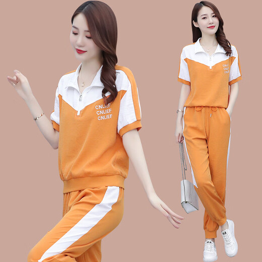 啄木鸟冰丝短袖时尚休闲运动服套装女2025夏季新款显瘦跑步服时尚两件套 【1389】白色 2XL【建议126-138斤】