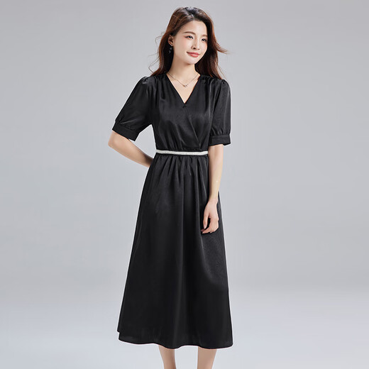 Ehangy International Light Luxury Women's Robe Summer 2025 Nouveau style Fashionable Fashionable Slim et Gentle Evergrande Small Jirt Black [Boîte-cadeau haut de gamme] XL 120-130JIN [Jin est égal à 0,5 kg]