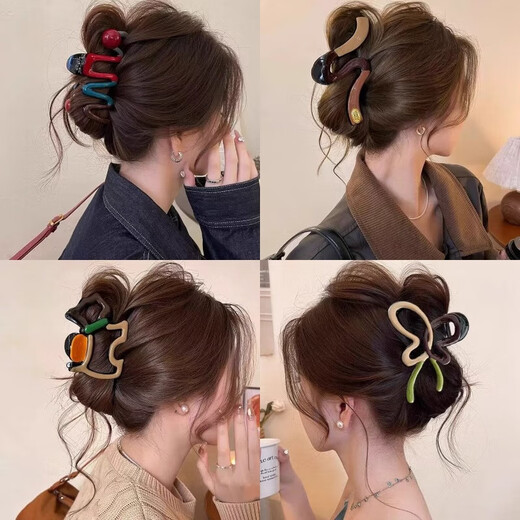 
French simple large wavy clip female high-end shark clip 2025 new style back head hair tie butterfly yellow coffee contrast butterfly clip