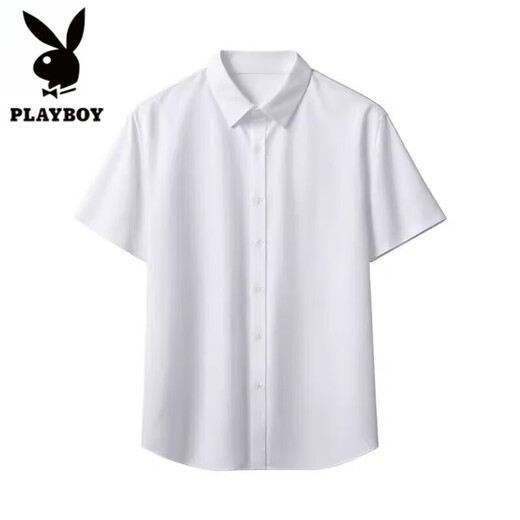 Playboy Высококачественный ледяной шелк с короткими рубашками Men 2025 Новый летний тонкий мягкий мягкий кожа и неправочная повседневная рубашка для мужчин, подлинные JK-DX6212 Синий короткий рукав Лето 3XL 145-160JIN [JIN равно 0,5 кг]