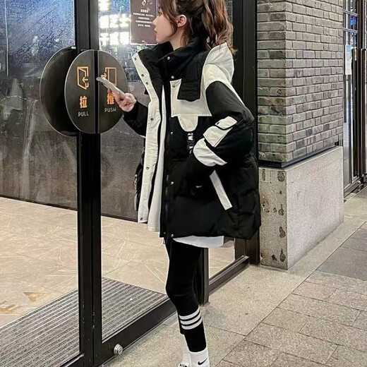 Yuannuo black spliced parka down jacket 2026 winter new style small loose slim hooded jacket picture color (ready in stock) M recommended 80-100Jin Jin equals 0.5 kg