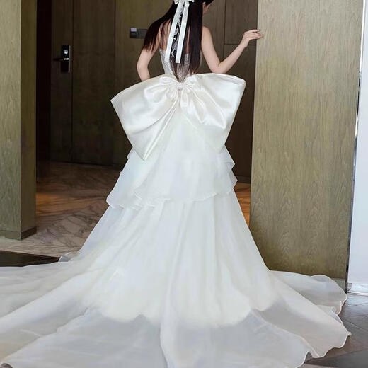 ACJK French Satin Light Wedding Dress 2025 New Heavy Industry Engagement Dress Tube Top Going Out Fishtail Bridal Toast Wear 125 White M