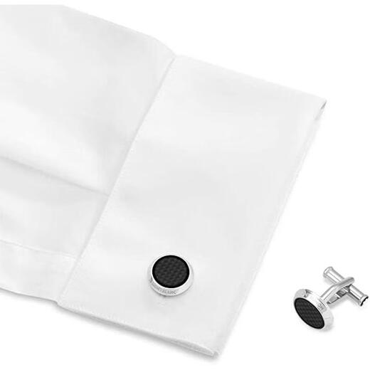 Montblanc (MONTBLANC) men's cufflinks stainless steel carbon fiber effect silver and black classic design formal suit accessories gift for husband initial