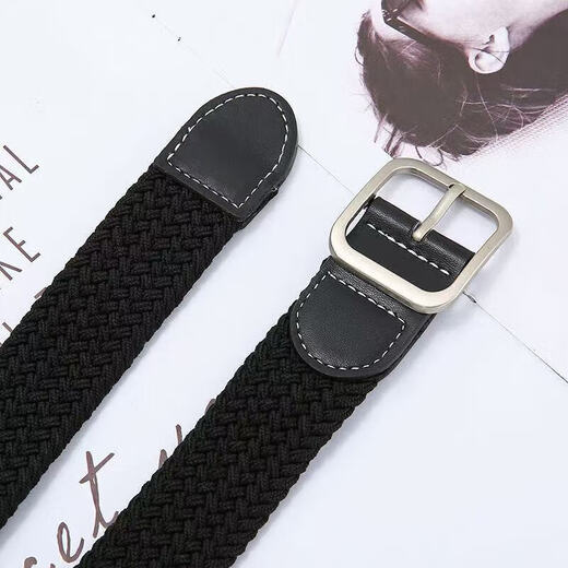 Lazy belt elastic canvas belt for men and women casual outdoor student jeans military training all-match braided belt square buckle black