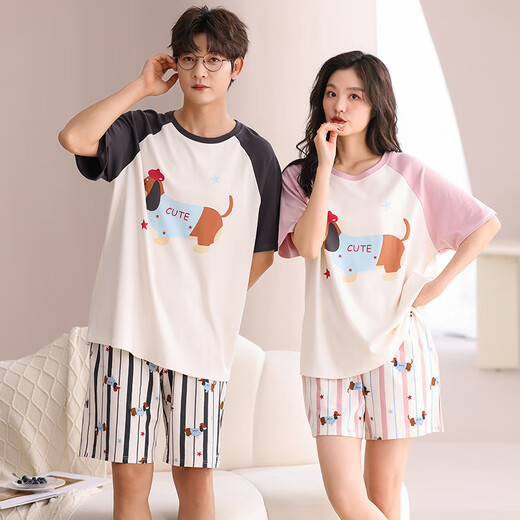 Langsha pareja pijama para mujeres en verano algodón puro 2025 nuevos pantalones cortos de manga corta para hombres, dibujos animados puede usar traje de ropa para el hogar afuera 844 mujeres m