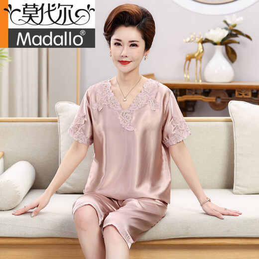 
Modal mother pajamas summer silk thin short-sleeved middle-aged and elderly women's silk home clothes large size fat MM set WH-838 L (it is recommended to wear 100 Jin [Jin equals 0.5 kg]-120 Jin [Jin equals 0.5 kg])