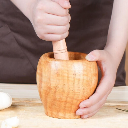 Qinkai solid wood grinder garlic masher masher medicine jar garlic masher household manual garlic wood mortar kitchen large small small solid wood core removal without cracking