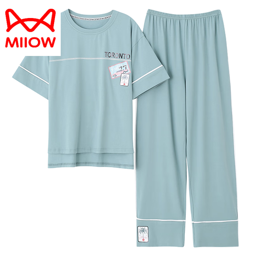 Catman (Miiow) Pyjamas für Frauen für Sommerpure Baumwolle 2025 Neue Kurzhose mit kurzärztem Hose für Hauskleidung für dünne Baumwollanzüge 7374 Bohnengrün M 80-100jin [Jin gleich 0,5 kg]
