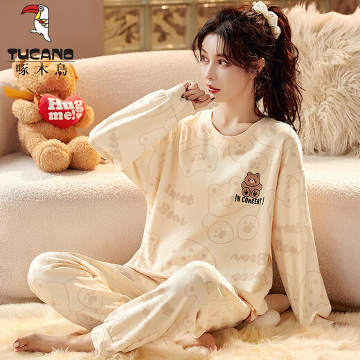
TUCANO; Woodpecker pajamas for women in spring and autumn pure cotton cute Korean long-sleeved student suits can be worn on the outside, summer, autumn and winter large-size home clothes GXT9923 XL (recommended 115-130Jin [Jin equals 0.5 kg])