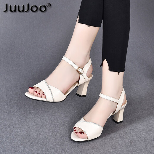 Juujoo Sandales à talons hauts pour femmes 2025 Été Nouveau bracelet en cuir à talon épais