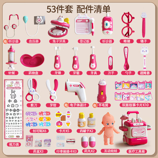 Bandi Cute House Playing Toys Girl Simulation Little Doctor Nurse Playing Set Children's Toys 3-6th Birthday Gift [53-piece Set] Multi-functional Medical Trolley Box Little Girl Year-old Gift Doctor Toys Children's Girl Set