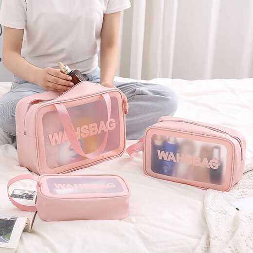 JD Logistics ins transparent waterproof toiletry bag dry and wet separation portable large capacity travel cosmetic bag large pink medium toiletry bag